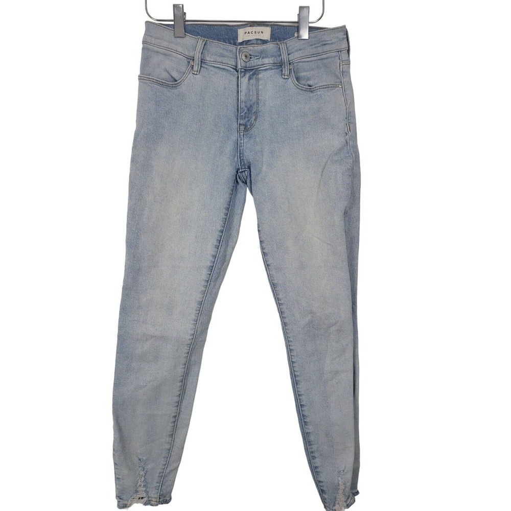 Pacsun Ankle Jegging Jeans 25 Womens Mid Rise Raw Hem Skinny Leg Light Wash